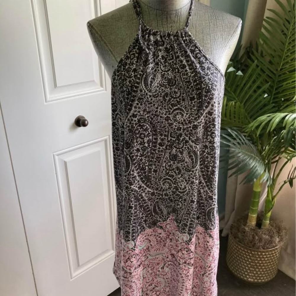 Small summer dresses (5) Halter Neck Sleeveless Midi Sundress cold shoulder mix